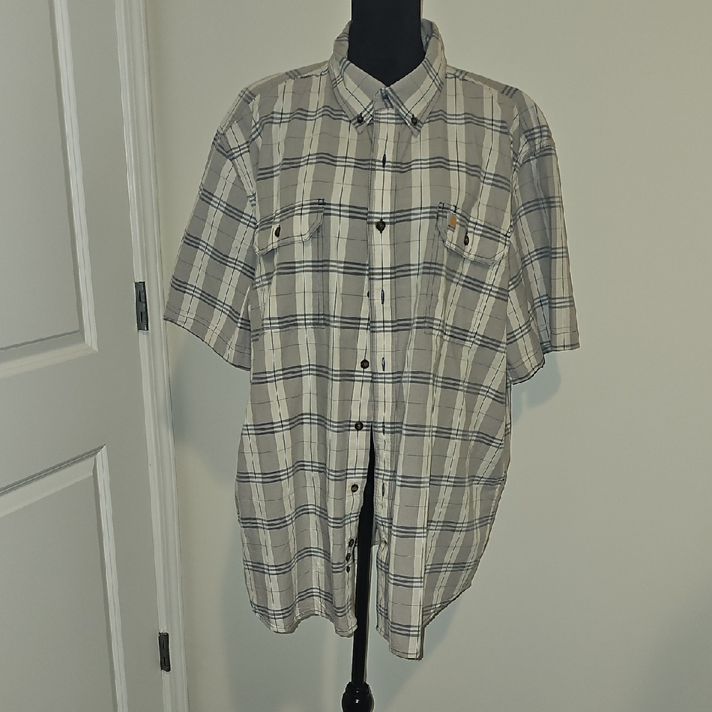 Mens Carhartt plaid button up shory skeeve shirt. 2xl